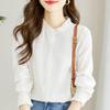 White Shirt for Women Long-sleeved Spring Clothes New Style Wood Ear Collar Top Slim and Slim Cotton Women's Shirt