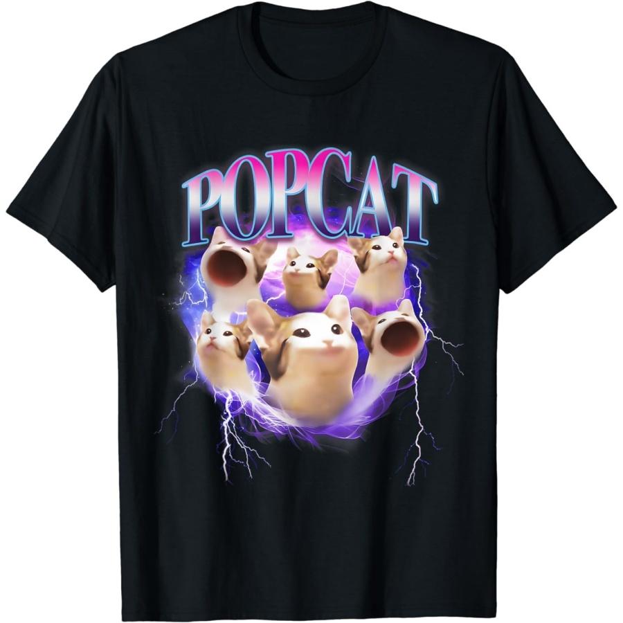 YYUUYUU Popcat Смешная Мем-Монета для Любителя Кошек Футболка