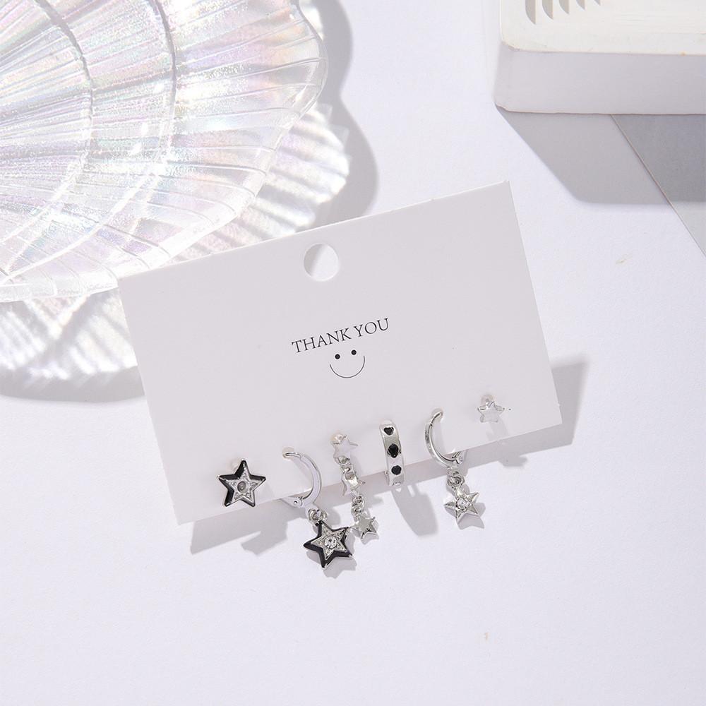 iF ME 3 пары/компл. серьги-кольца с крестом и сердечком и звездой, серьги-кольца с кристаллами и серебром для женщин, ювелирные аксессуары