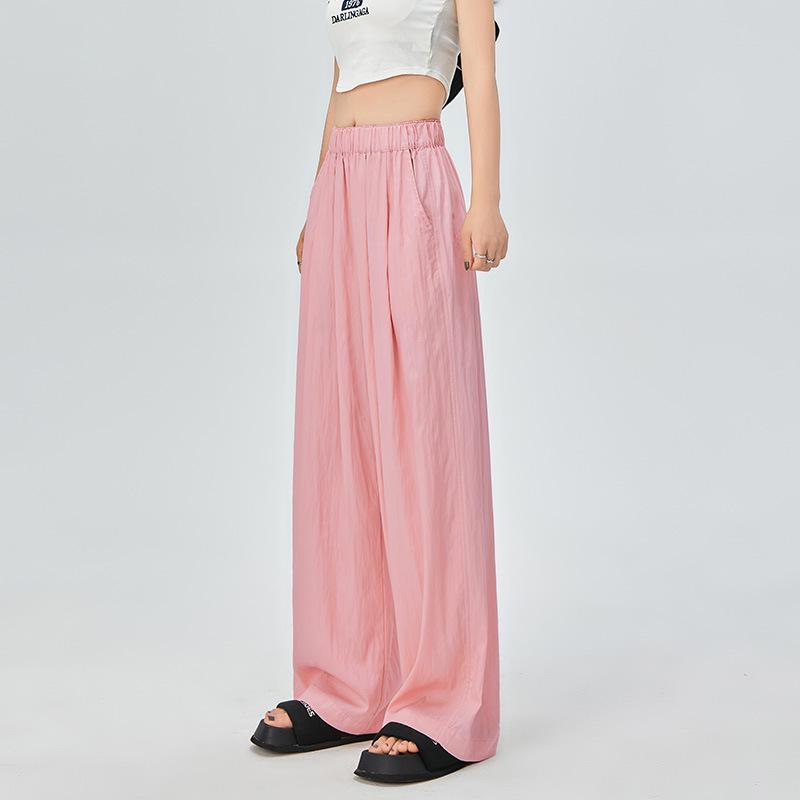 Женские весенние брюки из шёлка с высокой талией и складками — узкие, свободные, широкие с карманами