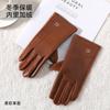 Warm Leather Gloves Women Cute Velvet Winter Thickened Outdoor Riding Windproof and Cold Driving Touch Screen Gloves
