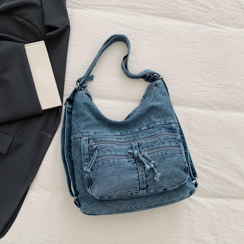 Ретро джинсовая сумка в гонконгском стиле женская новая модная универсальная рюкзак большой вместимости сумка-тоут через плечо для поездок на работу