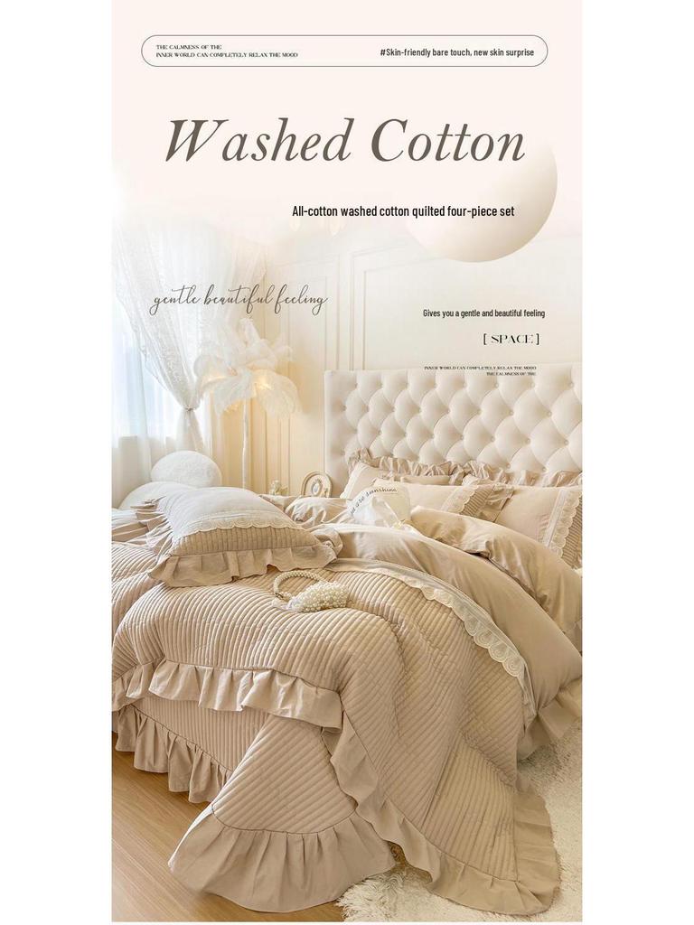 Хлопковый комплект постельного белья 2025 G5Z French Sweetheart - 4 предмета с простыней на резинке и покрывалом