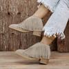 European American Tassel Shallow Mouth Women's Shoes 2024 Autumn Mid Heel Design Sense Single Shoe Pointed Shallow Mouth Boots