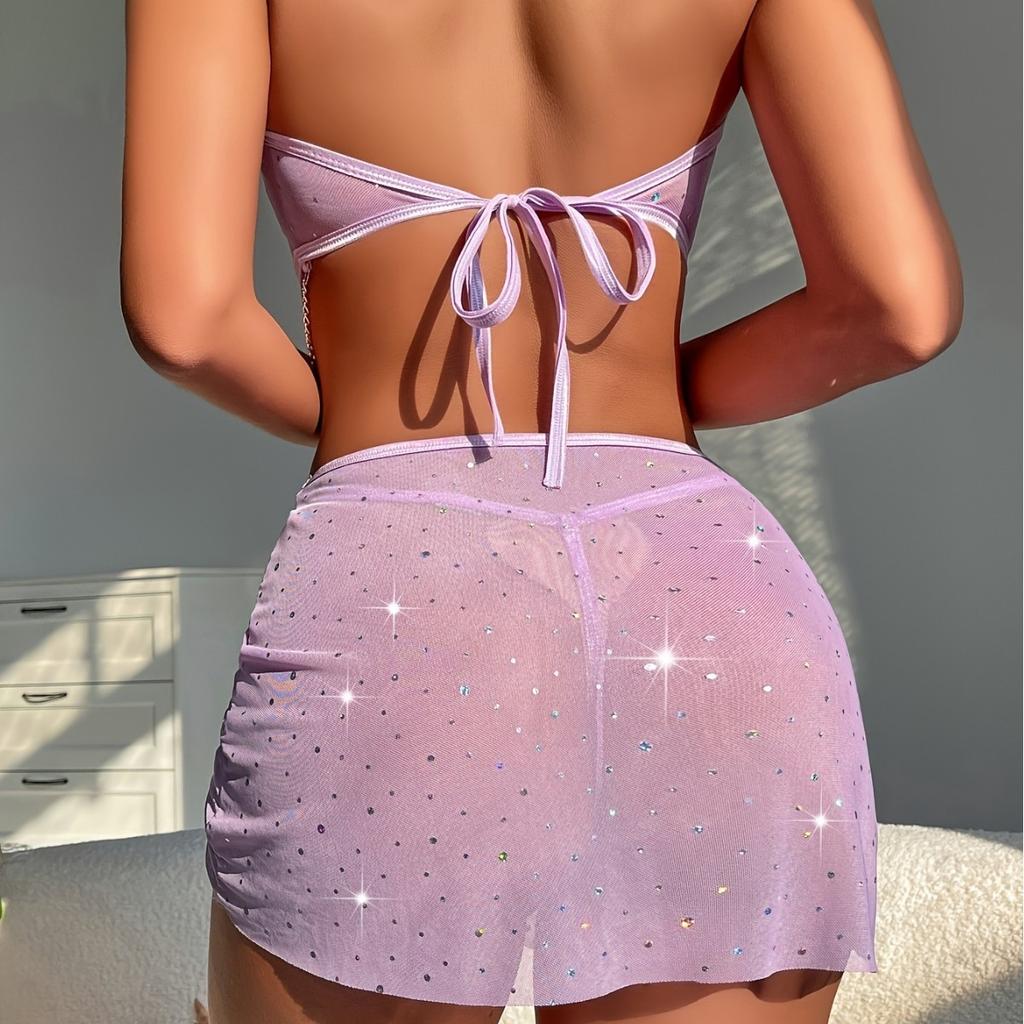 New sexy mesh underwear set tube top skirt flirting lingerie women