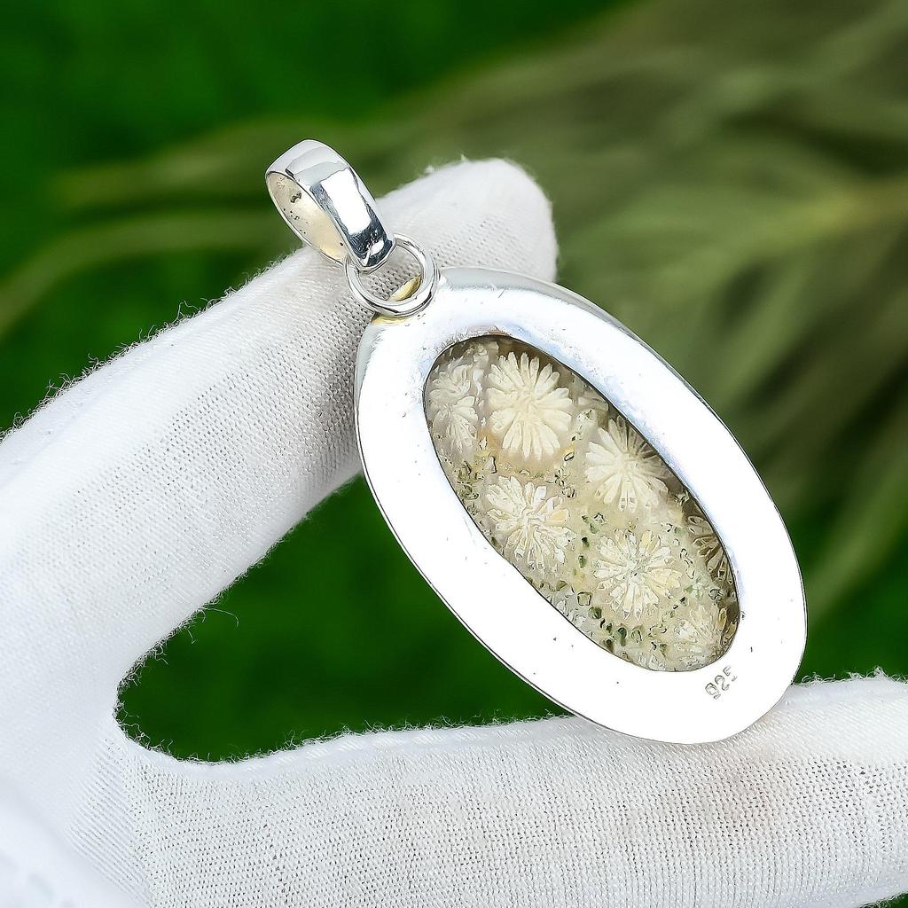 Свадебный подарок для нее Подвеска из стерлингового серебра 925 пробы с натуральным ископаемым кораллом