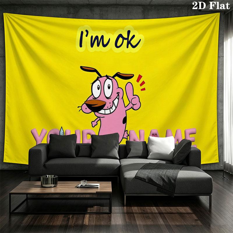 Custom Name,Courage the Cowardly Dog Wall tapestry, aesthetic printed fabric blanket, suitable for bedroom, living room, and home decor.