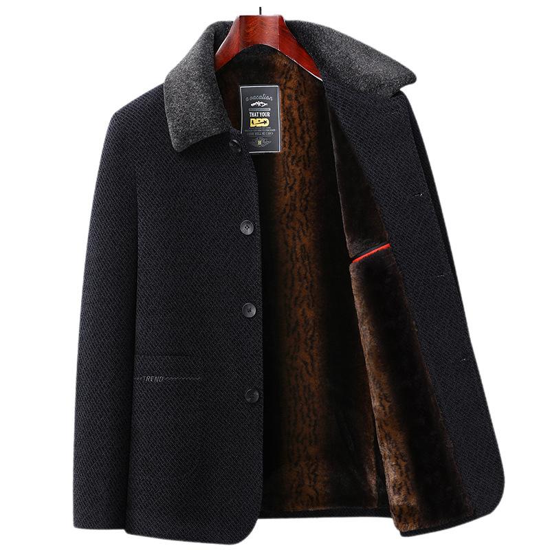 Зимнее новое мужское пальто из синели, деловое, повседневное, короткое, с меховым воротником, с начесом, утолщенное мужское пальто
