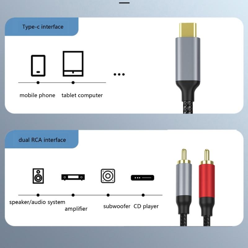 USB C - 2 RCA Аудиокабель 1,5 м в оплетке для цифровых и аналоговых устройств