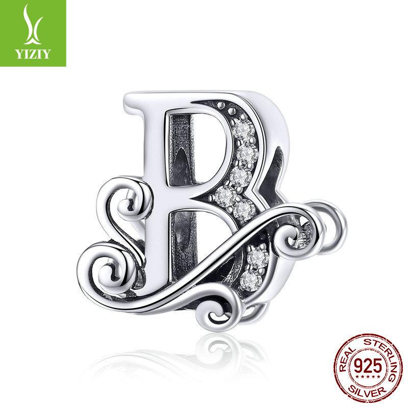 Браслет из 26 букв, аксессуар с бусинами, бусины из циркониевого стерлингового серебра, рассыпные бусины Bsc030