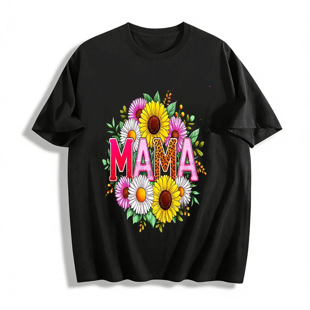 Винтажная футболка с цветочным леопардовым принтом MAMA, повседневная, с коротким рукавом, 100% хлопок