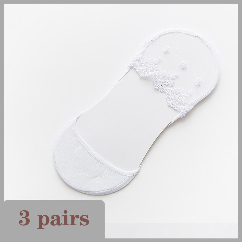 1/3 Pairs Summer Women Invisible Silicone Socks Summer Low Cut Liner Ankle Sock Ladies Lace Flower Soft Casual No Show Non-skid Boat Socks
