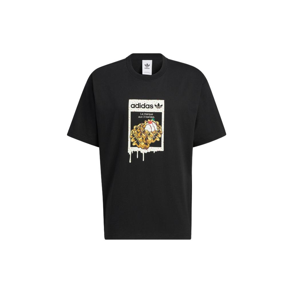 Adidas Originals Valentines Day American Retro Waffle Cartoon Pattern Logo Print Crew Neck Sports Short Sleeve T-Shirt Unisex T-Shirt Black HZ5350