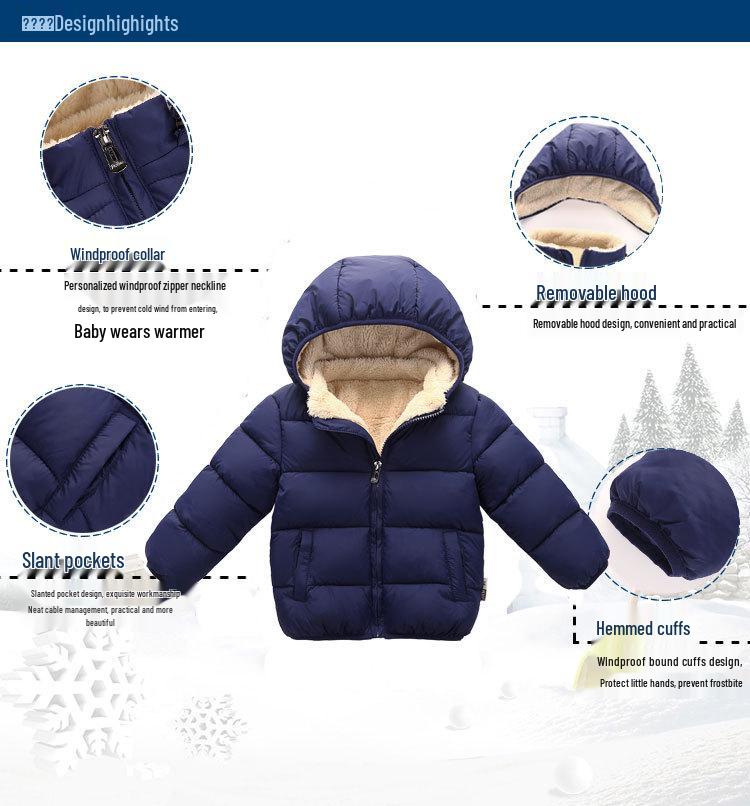 2022 Winter Children's Hooded Cotton Coat: Fleece-Lined, Thickened Down Jacket for Boys and Girls