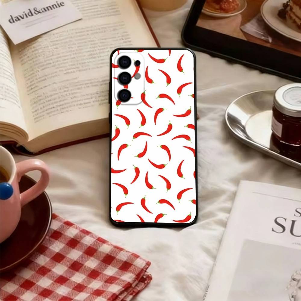 Чехол для телефона Красный перец чили для Samsung S25, S24, S21, S22, S23, S30, Ultra, S20, Plus, Fe, Мягкий черный чехол