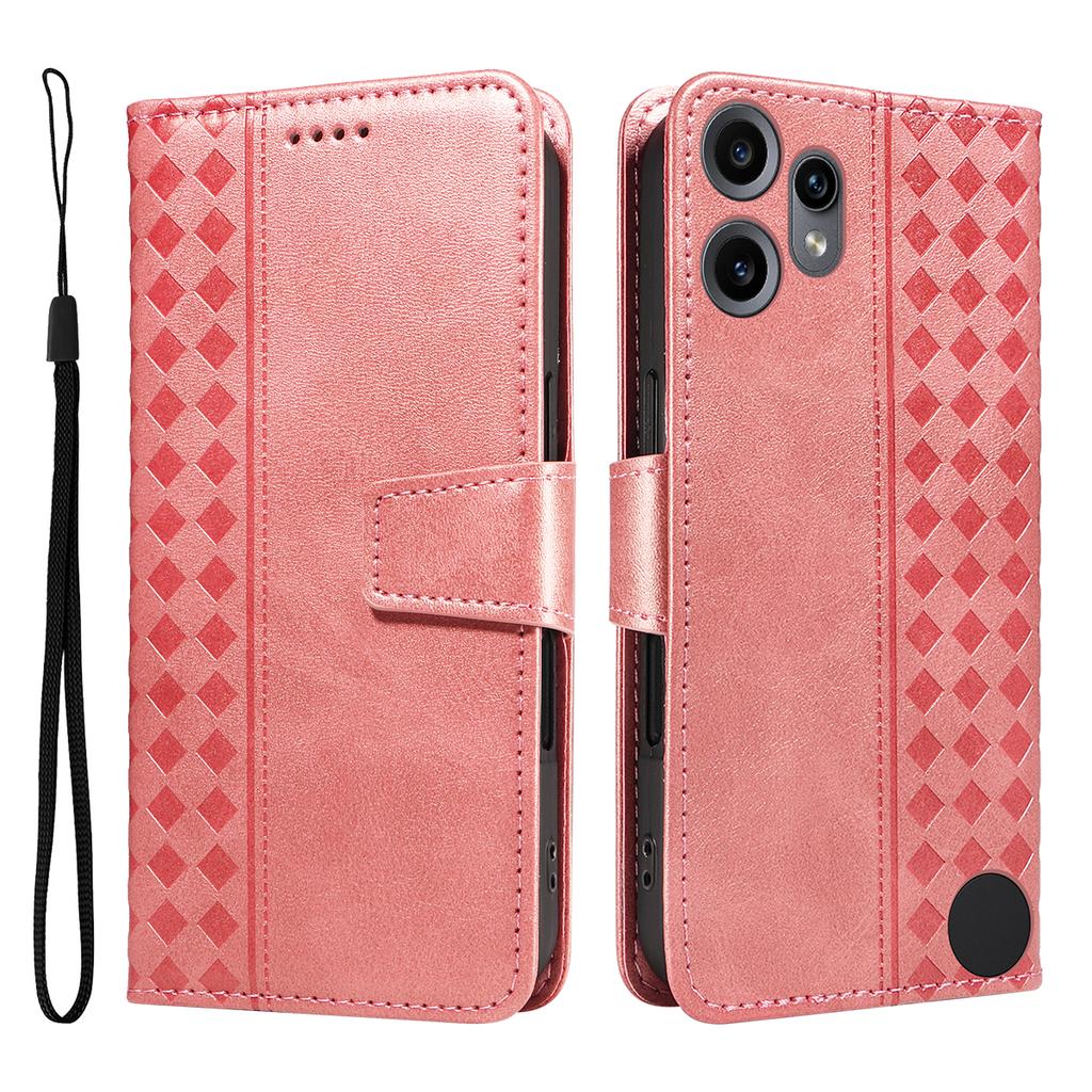 For Nothing CMF Phone 2 Pro Leather Case Wallet Stand Grids Imprinted Phone Cover with Strap