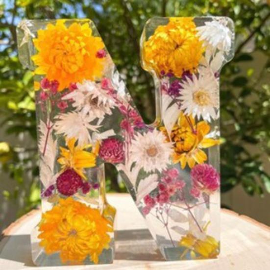 Цветочный смоляной ночник, прессованные цветы ручной работы в смоляных буквах, лампа, настольный декор, светящиеся цветочные буквы, подарок для мамы, жены