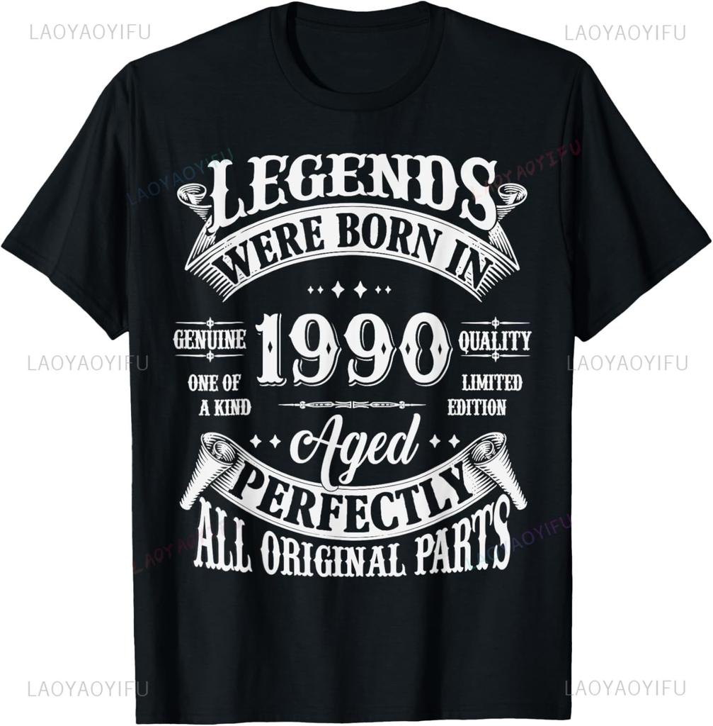 Vintage 35th Birthday Decorations Unisex Funny 1990 35 Birthday Custom Printed Graphic T Shirts Short Sleeve Camiseta Hombre
