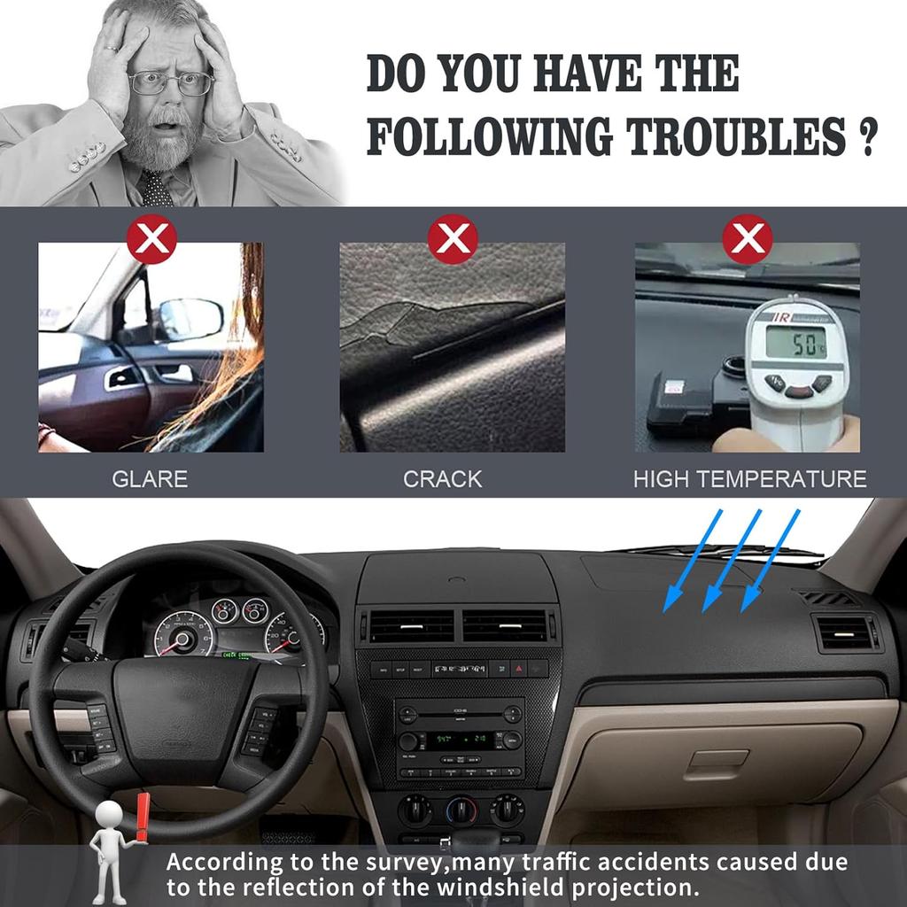 Накладка на приборную панель Накладка на панель Коврик Ковер Подходит для Ford Fusion 2006 2007 2008 2009 (черный)