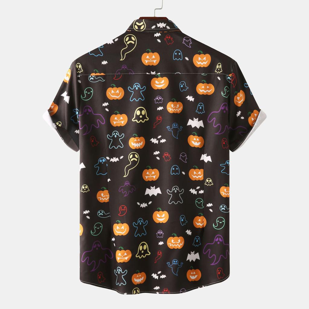 Мужская повседневная рубашка с короткими рукавами и забавным принтом, топ на пуговицах с лацканами