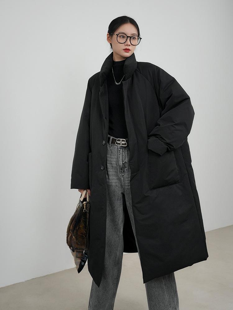 Французское новое зимнее винтажное хлопковое пальто для женщин, элегантная модная свободная куртка средней длины, уличная одежда в стиле Харадзюку, черное однотонное повседневное пальто