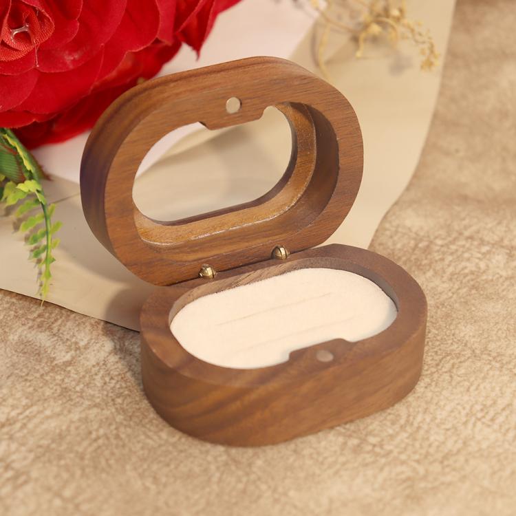 Solid Walnut Wood Jewelry Storage Box With Oval Acrylic Window For Engagement Rings, Earrings, And Accessories