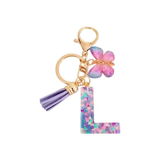 Butterfly Initial Letter Keychain Pendant Exquisite Practicality Backpack School Bag Decoration Purple Alphabet Keychain for Girls Women