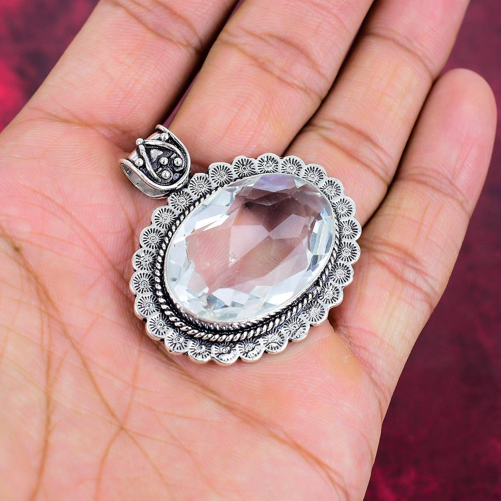 Подвеска из чистого серебра 925 пробы с белым топазом, подвеска из драгоценных камней ручной работы на День памяти