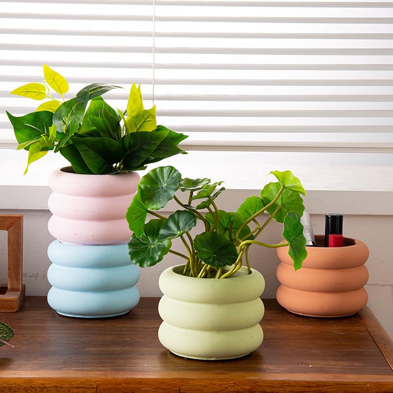 Nordic Style Cement Flower Pot - Creative, Simple Succulent Decor for Living Room or Study Desk.