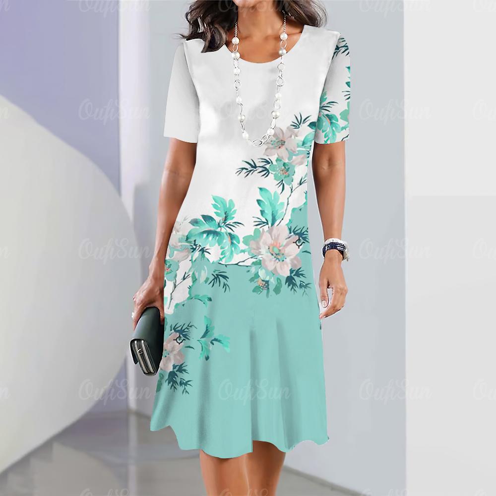 New Vintage Women's Dresses Floral Patchwork Printed Elegant Casual Short Sleeve Dress Y2k Loose Oversized Fashion Dress 2023