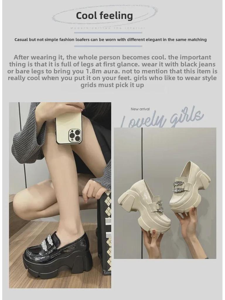 Женские весенние туфли-лоферы 2025 года на толстой подошве с внутренней высотой и небольшой платформой