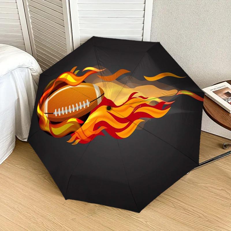 1pc Flaming Football Illustration Umbrella with Plastic Handle,Suitable for All Seasons Home Travel Outdoor UmbrellaDD460