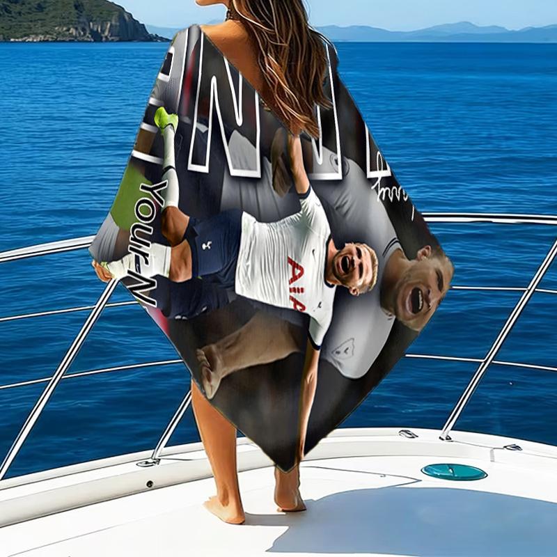 1pc Harry Kane Beach Towel with Custom Name, Beach and Seaside Swimming Pool Equipment, Fashion Pattern, Rectangular, Travel Essential