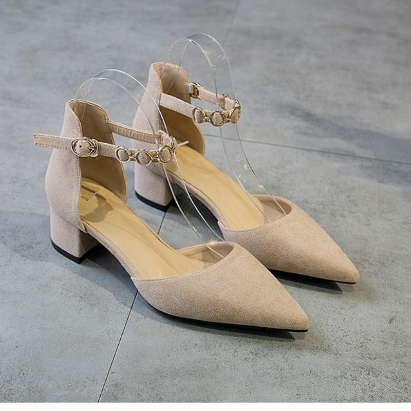 Маленький размер 31-34 модные закрытые босоножки на низком каблуке женские туфли с ремешком на щиколотке заостренные толстые каблуки Sandalias De Mujer женская обувь