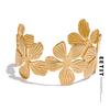 High Quality Stainless Steel Flower Cuff Open Statement Bracelet Bangle Gold Color Tarnish Resistant Metal Stylish Jewelry