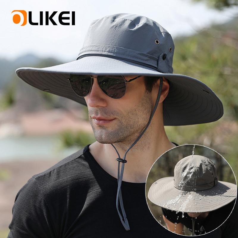 OLIKEI 12 см мужская шляпа от солнца с большими полями модная рыбацкая шляпа летняя анти-УФ-ведро шляпа уличная походная шляпа водонепроницаемая быстросохнущая ковбойская шляпа