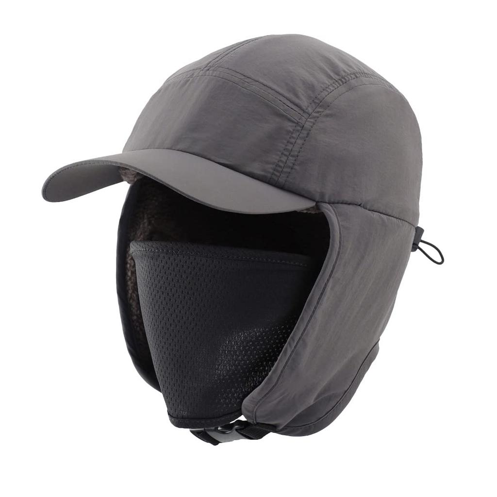 Connectyle Waterproof Winter Cap with Ear Cold Weather Hat with Face Work Fishing Dark Gray Men's Flaps, Cover, Cap, Cap,