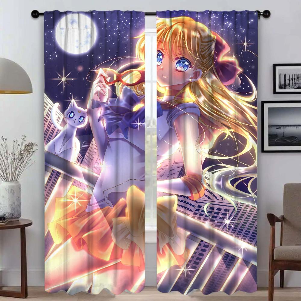 Blackout Curtain for Room 2 Panel Sailormoon Shades Halloween Decoration Anti-mosquito Curtains Tulle for Bedroom Partition Home