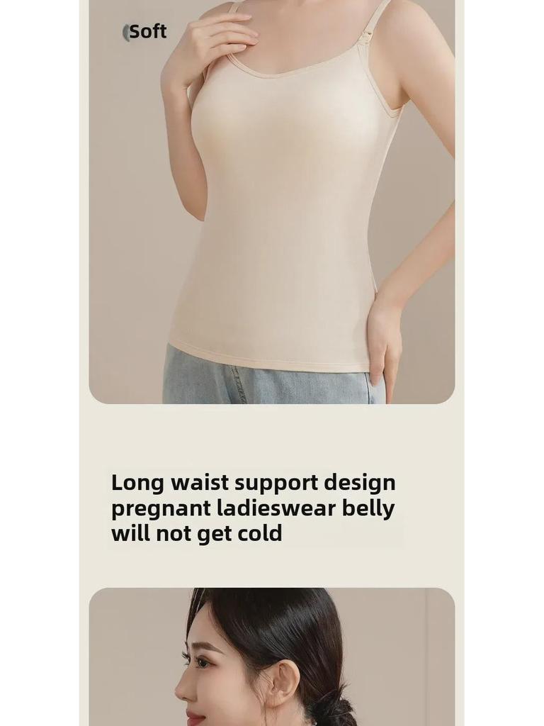 Large Warm Postpartum Nursing Vest with Chest Pad, Front Buckle, Velvet-Lined for Cold Protection, Bra-Free Design