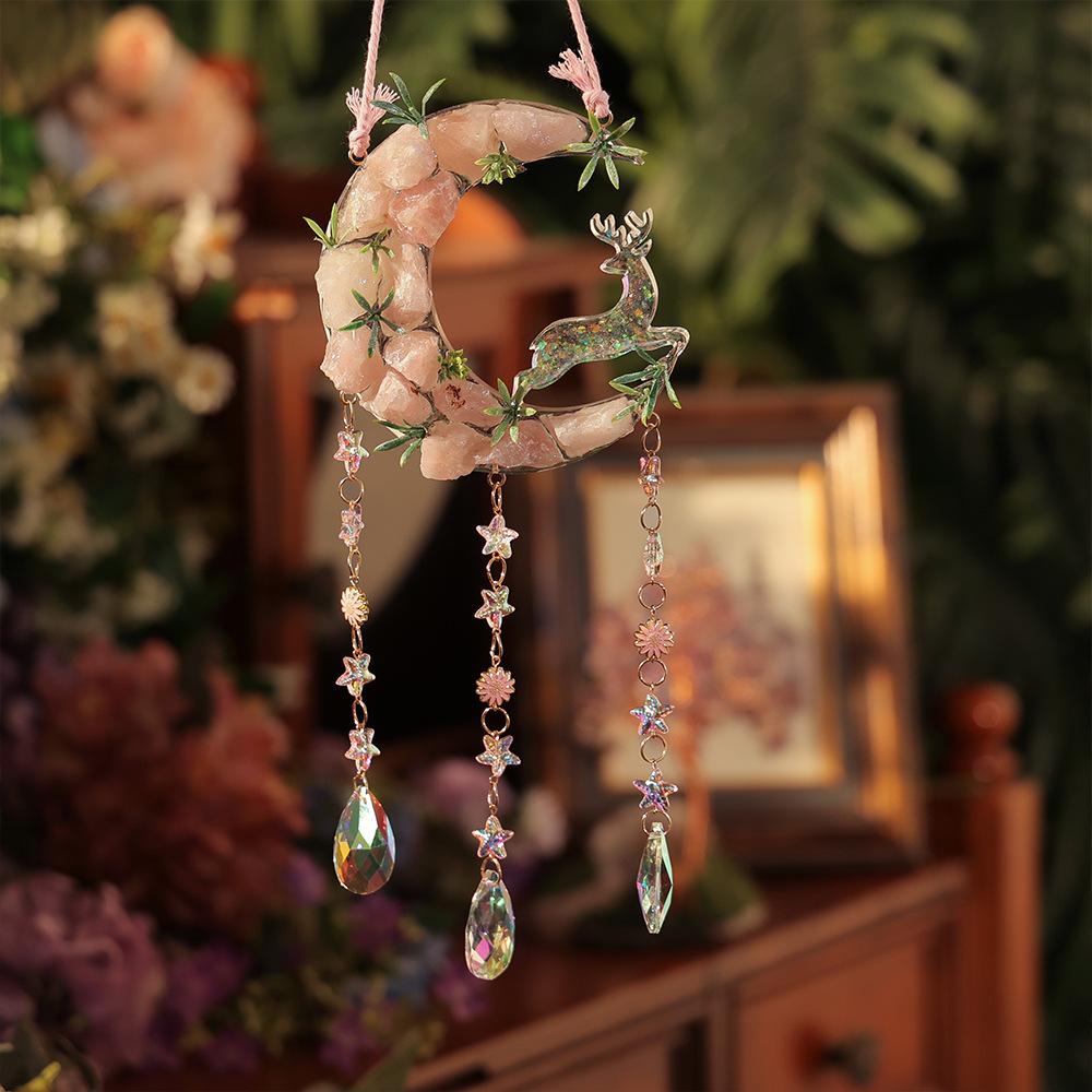 Hand-Woven Wind Chimes Life Tree Dream Crystal Wind Chime Crystal Stone Room Decoration Engraving Christmas