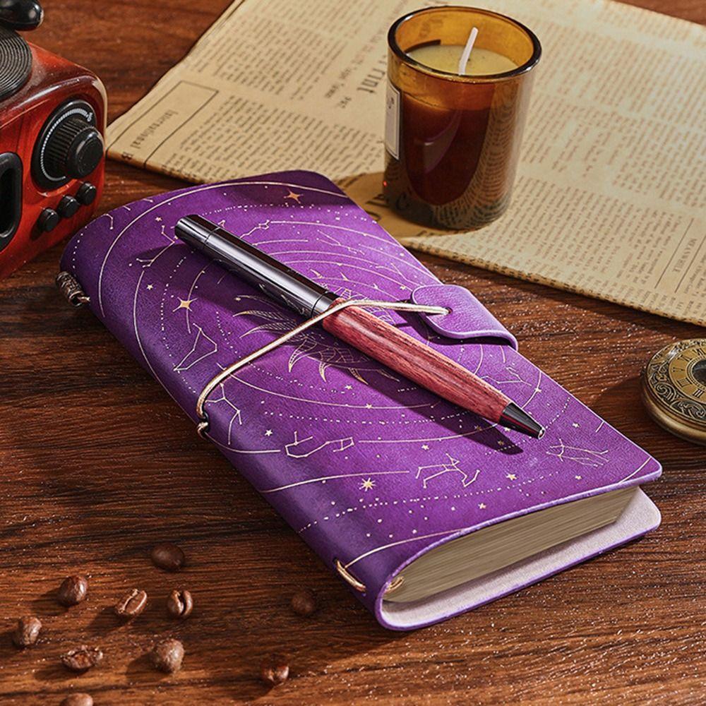 Leather Cover Starry Sky Notebook Retro Diary Handbooks Gold Stamping Notebook School Supplies