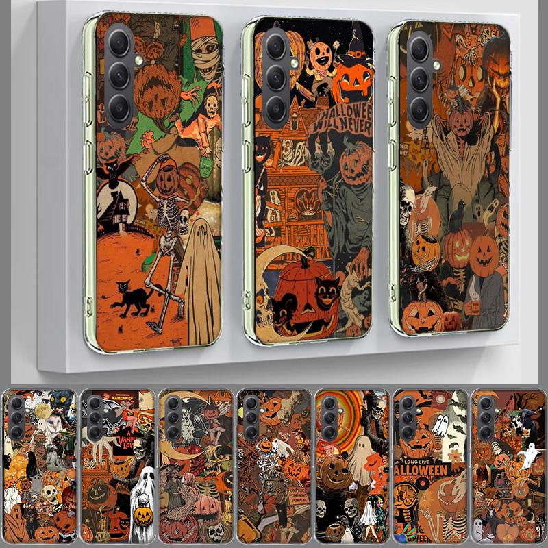Halloween Fall Art Witch Cat Phone Case for Samsung A17 A37 A57 A07 A16 A26 A36 A56 A06 A02S A12 A22 A32 A52S A04S A14 A24 A34 A