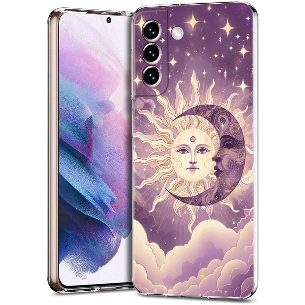 Прозрачный чехол-бампер для Samsung Galaxy S25 S24 S23 S22 S20 S21 FE Ultra S24 S23 S10 S10E Plus 5G с рисунком Солнце Луна Звезды