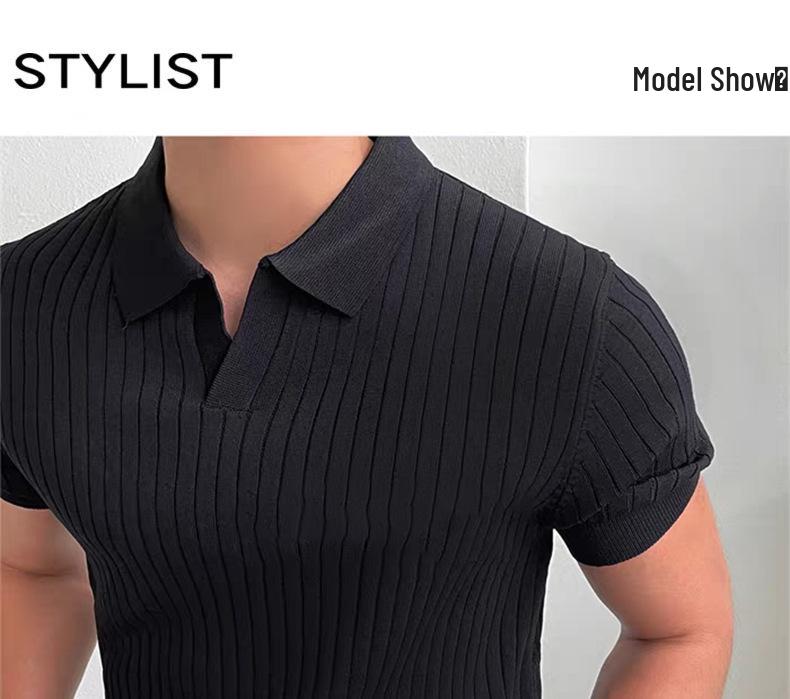 Men's Summer Slim Fit Korean Style Short Sleeve Polo Shirt, Turn-Down Collar, Solid Color, Casual Temperament.