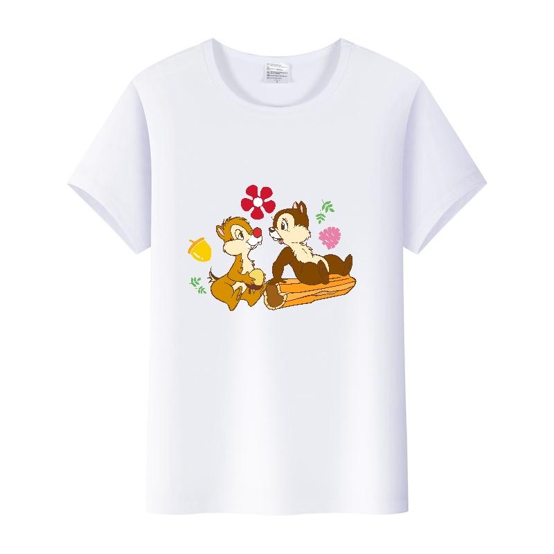 Kawaii Unisex Cartoon Chip 'n' Dale Graphic T-shirt Summer Blouses White Tees Clothes Y2K Tshirt Plus Size Tops