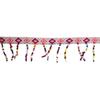Red Printed Ribbon With Pompoms and Seed Beads Width. 10 Mm