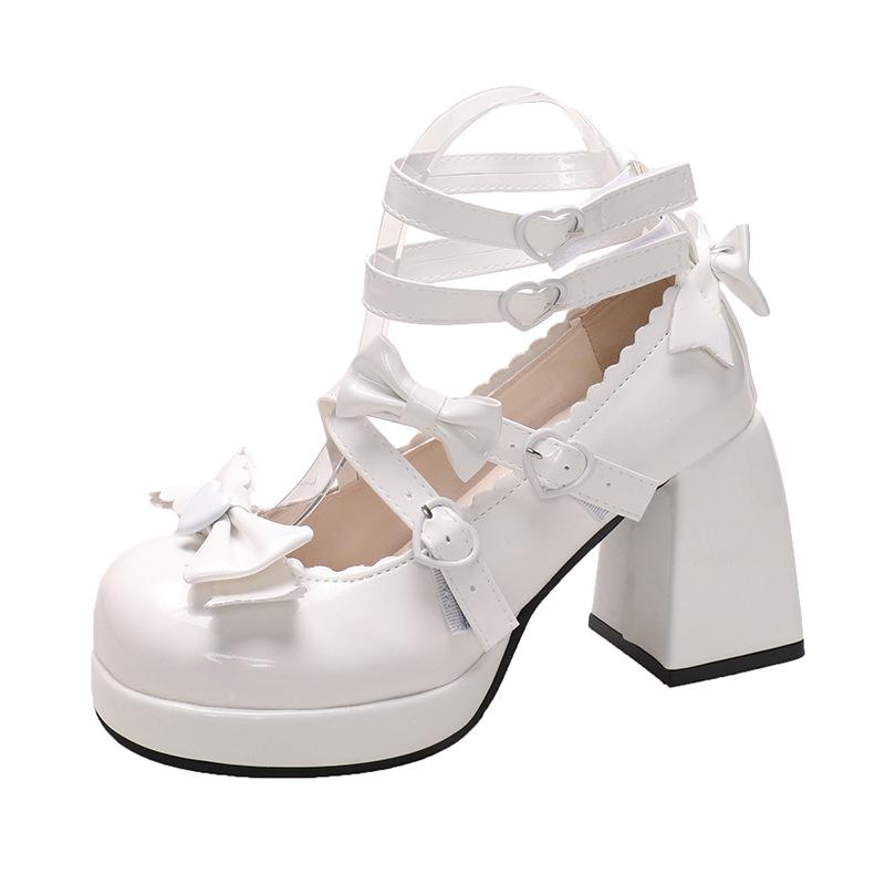 Small Leather Shoes Bow Cute Mary Jane Shoes 2025 New Loli Women Sweet Lace Edge Thick Heel Buckle Leather Shoes