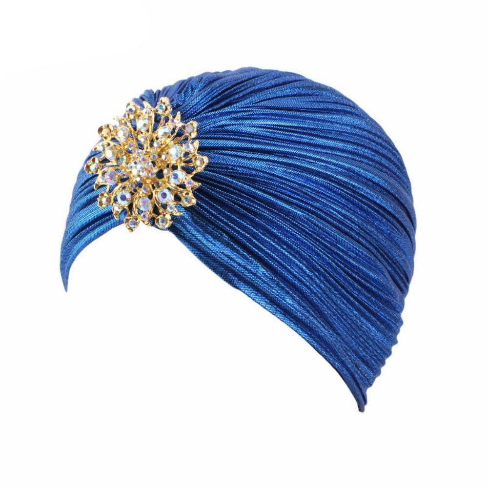 Women Chemo Bandana Hijab Fashion Pleated Indian Cap New Diamond Jewel Turban Hats