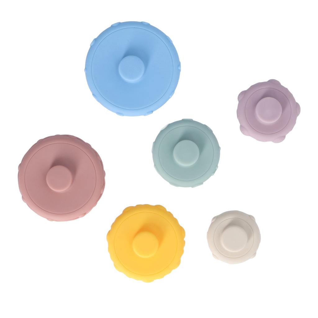 6Pcs Baby Sensory Stacking Rings Educational Squeaky Different Shapes Soft Stacking Circle Toys for