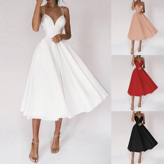 Леди Нижние Юбки Плюс Размер Торжественное Платье Глубокий V-образным Вырезом Спагетти Ремень С Открытыми Плечами Большой Подол Женское Платье Миди для Банкета